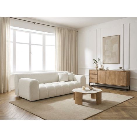 BOBOCHIC - Canapé droit fixe 3 places MELISSE tissu texturé   Blanc (1/5)