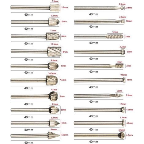 20 Pcs HSS Fraises Rotatives, Fraise Rotative Diamant, Fraise Bois Outil de Routage avec 3mm Tige pour , Accessoires Outil Rotatif pour Bricolage Menuiserie, Gravure - Argent (1/3)