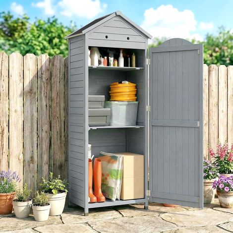 Abri de jardin en bois, extra haut, avec étagère réglable, porte magnétique, ventilation du toit galvanisé (1/4)