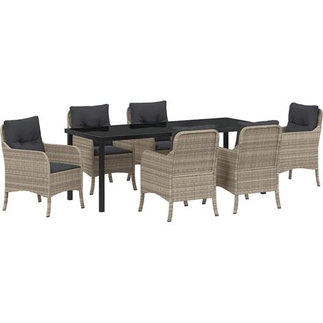 Maison Exclusive - Set da Pranzo per Giardino 7 pz Grigio chiaro polyrattan (1/5)