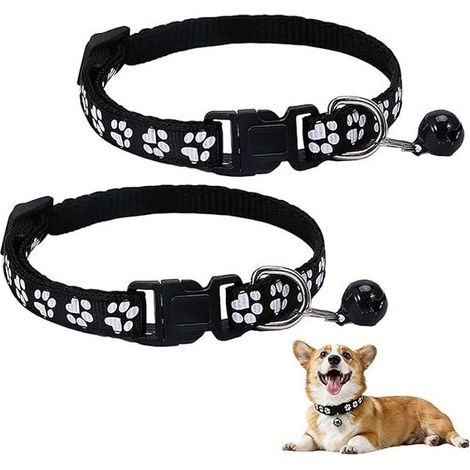2 Pièces Taille S 19 32Cm Collier Chat Anti Étranglement Sécurité,Noir Réglable Réfléchissant Avec Clochette Pour Chaton Chien (1/5)