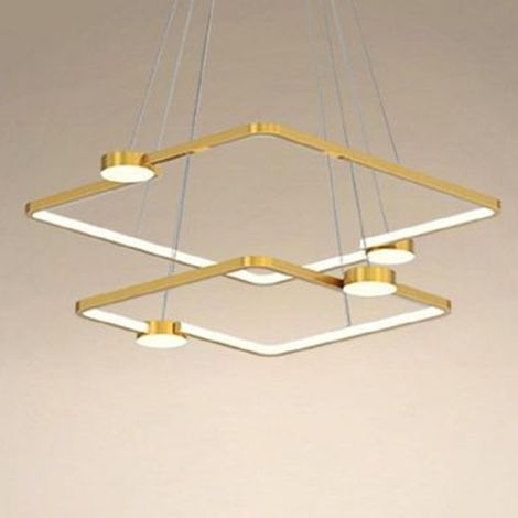 TRADE SHOP - Lampadario A Sospensione Led 60w 2 Quadrati Con Telecomando Design Moderno Oro 71200 -