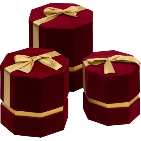 Set di 3 scatole regalo natalizie esagonali in velluto rosso - Atmosphera créateur d'intérieur (1/4)