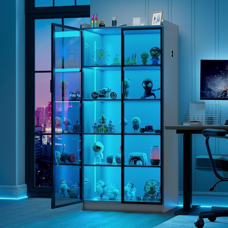 LED Display Cabinet with Human Body Sensor for Living Room, Office, Grey (1/5)