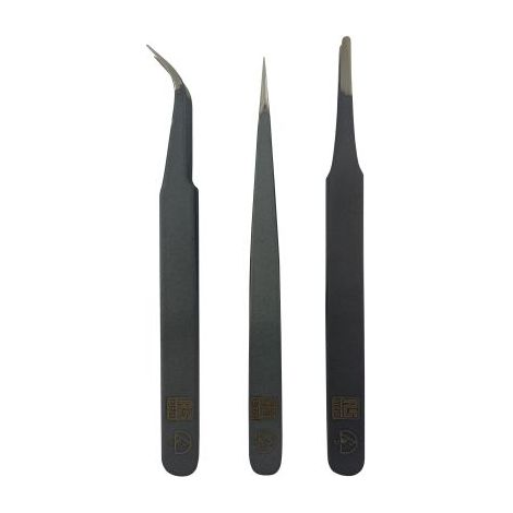 Set de brucelles RS PRO 2A ESD, 3 ESD, 7 ESD ESD pointe Incurvé, Fin Rond Pointu en Acier, L. 120mm ( Prix pour 1 )