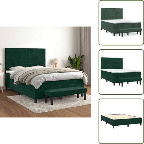 Tête de lit réglable - vidaXL Sommier à lattes de lit et matelas Vert foncé 140x190cm Velours - Banc multifonctionnel (1/5)