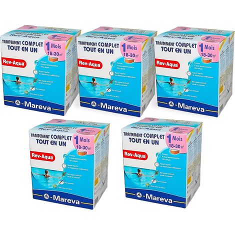 Pack 5 mois traitement Mareva REV-AQUA 4 en 1 piscine 18 à 30m³