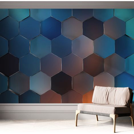 Papier peint autocollant avec imprimé pour intérieur moderne application facile a motif Hexagones bleus 312x219 cm (1/5)