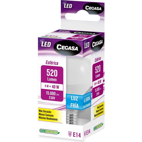 LAMPARA LED CEGASA ESFERICA 5W E-14 520LM 6500K