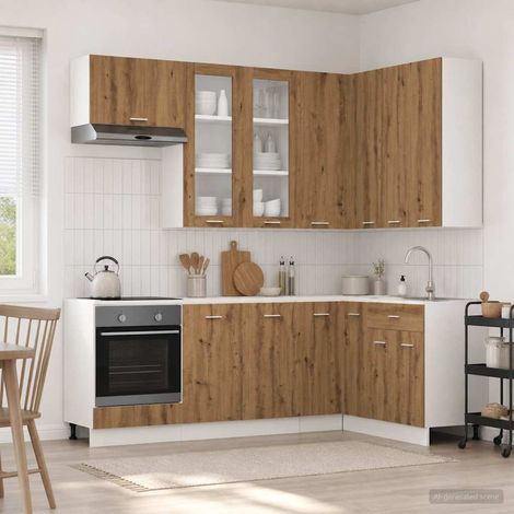 vidaXL Unité de cuisine LYON 8 pcs Chêne artisanal Bois d'ingénierie (1/5)