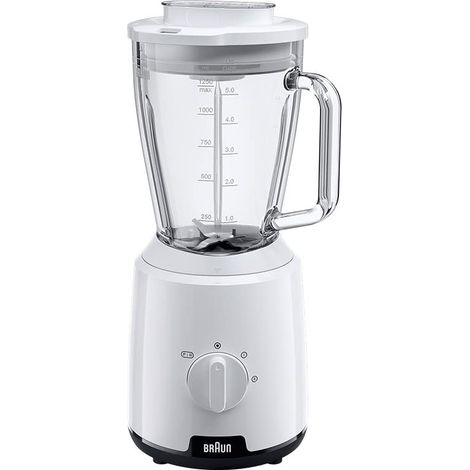 Braun PowerBlender 1 - Frullatore con caraffa triangolare singola in vetro, 2 velocità, funzione di frantumazione del ghiaccio, JB1050WH, 600 W, bianco (1/5)
