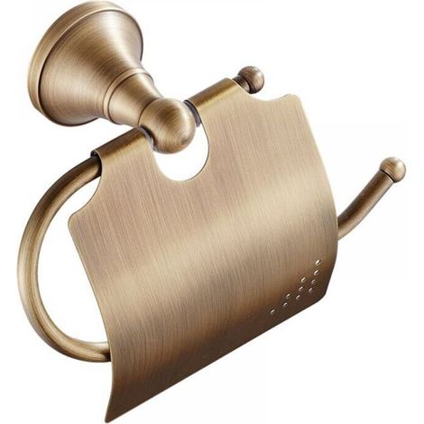 1pc Toilet Paper Holder-Retro Toilet Paper Holder with Brass Cover Wall Mounted Roll Holder (1/2)