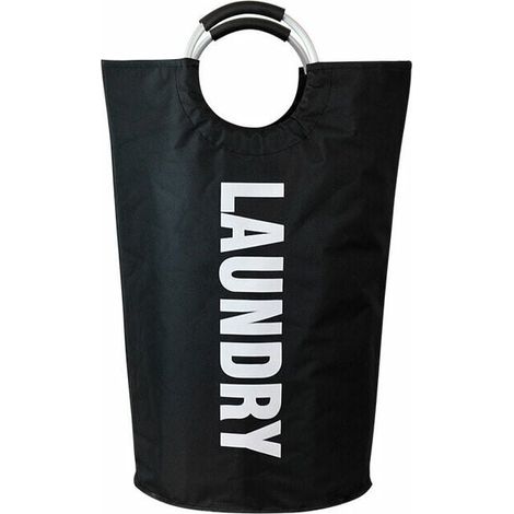 Cesto para la ropa sucia de tela con asa de aluminio, Negro (1/5)