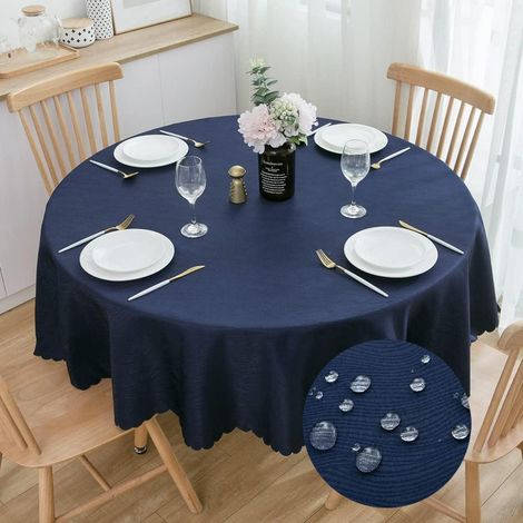 Runde Tischdecke 200 cm Jacquard marineblau wasserabweisend pflegeleicht