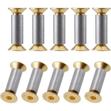 Lot de 10 Vis à Manche Dorées, Rivets Boulons Fixation Tête Plate Hexagonale pour Décoration et Bricolage (1/4)