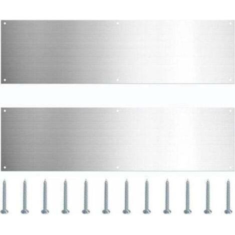 Lot de 2 plaques de seuil de porte en acier inoxydable, panneau de protection de bas de porte en métal, plinthe résistante aux rayures avec vis pour portes intérieures et extérieures (1/5)