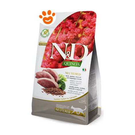 Farmina Cat N&ampD Quinoa Neutered Anatra Broccoli e Asparagi  - Farmina Cat N&ampD Quinoa Neutered Anatra Broccoli e Asparagi - Sacco Da 5 Kg