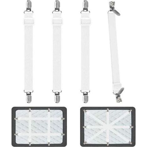 Tendeur drap-housse Karteo Blanc réglable 55-200cm sangles élastiques clips métal pour lit canapé matelas maintien anti-glisse durable (1/5)