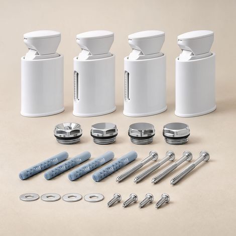 1 Kit de fixation pour sèche-serviettes, supports muraux réglables blancs avec purgeur et bouchons – S'AFIELINA