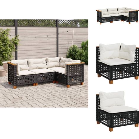 Salon de jardin 4 pcs avec coussins noir résine tressée - Salon De Jardin - Canapé Extérieur - Meuble De Jardin - Set Salon De Jardin - Résine Tressée (1/5)