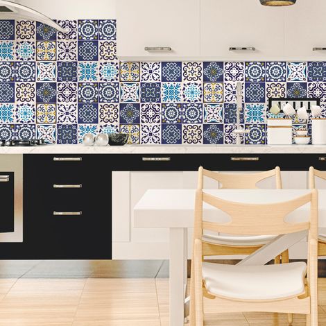 Sticker Mural Carrelage adhésif Cuisine Salle de Bain - 12 STICKERS CARRELAGES AZULEJOS JANEIRO - 12stickers10x10cm (1/5)