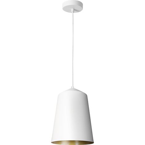 Paco Home Pendelleuchte Wohnzimmer Hängelampe Esstisch Küche Lampenschirm Industrial Pendelleuchte - Weiß, Messing (Ø19.5 cm)