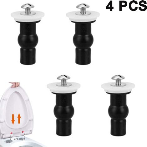 Kit de 4 pièces de rechange pour abattant de toilettes : charnières, vis, fixations, écrous en caoutchouc expansibles, vis de montage, quincaillerie. (1/4)