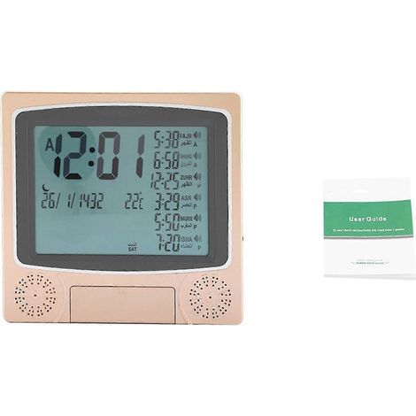 Réveil numérique islamique Azan, affichage de l'heure de prière musulmane, doré, multilingue, grand écran LCD, haut-parleur clair, design durable, fonctionne sur piles (1/5)