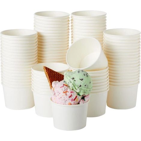 Coppette per gelato in cartone, bicchieri da dessert in carta, dessert festivi, riutilizzabili, materiale resistente, 150 ml, 50 pezzi, bianco (1/5)