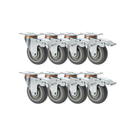 Set 8 Rotelle Girevoli da 100 x 31 – Ruote 100 mm Antigraffio Silenziose in Gomma TPR e Acciaio Zincato  Piastra Fissaggio 4 Fori  Ruote per Mobili, Carrelli, eletrodomeastici, Banchi da Lavoro (1/5)
