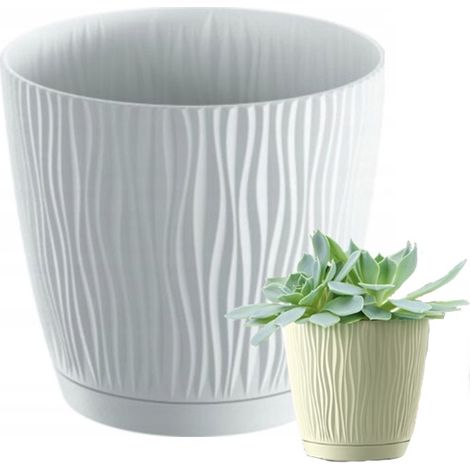 Pot de fleurs blanc 12,9 x 12 cm, couvercle classique en plastique, motif vagues, Sandy P (1/5)
