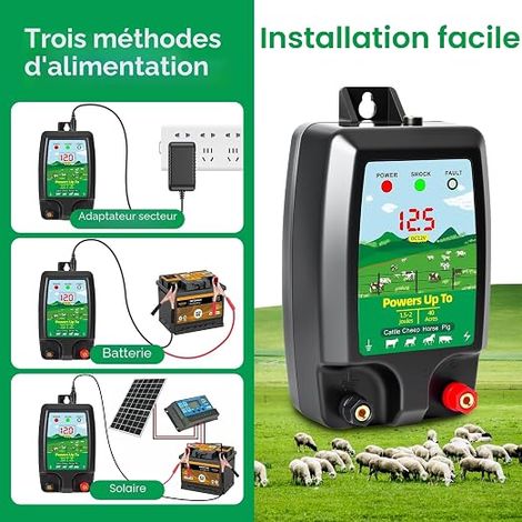Electric Fence Device with LED Display range 15 km 2 Joules 12 kV for the protection of farm animals poultry pastures and gardens (1/4)