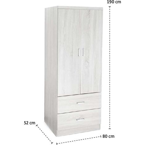 Armadio legno 2 ante Atena bianco con cassetti 80x52x190 cm (1/3)