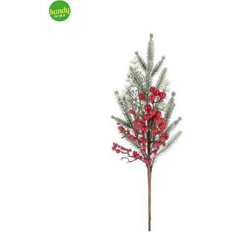 Rametto decorativo "Trixy" con bacche rosse in polistirolo per interni ed esterni -52 cm