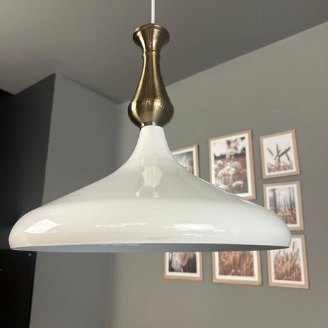 Champion Suspension Luminaire Vintage, Lustre Salon de 35 cm, Lustre Cuisine en Métal, Lampe E27 Vintage pour Chambre, Suspension Luminaire pour Salle à Manger, Couloir, Blanc-Blanc (1/5)