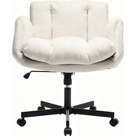 Chaise de bureau chenille crème pivotante, accoudoirs modulables, double coussin pour étude et coiffure DE5028BG (1/4)