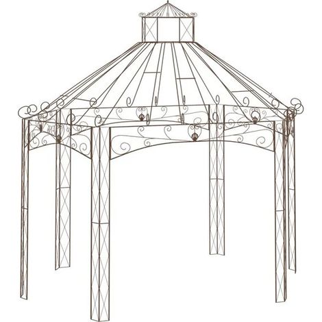 Gazebo de jardin marron antique, 400x258x378 cm, fer forgé. (1/2)