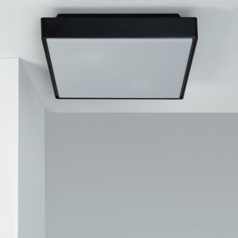 – Plafonnier d'extérieur carré IP65 noir – Étanche à l'eau et à la poussière – Pour marquises et balcons – 2 ampoules LED E27 (1/5)
