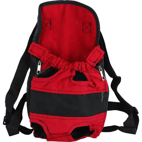Sac à Dos Avant pour Chien Respirant Bandoulière Réglable Jambes Out Chiot Sac Transporteur pour Voyage Cyclisme Rouge