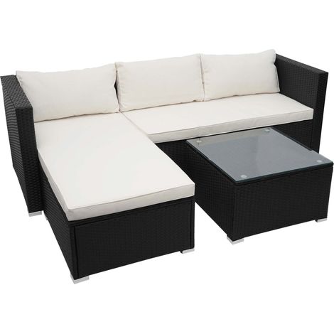 Poly-Rattan Garnitur HHG-831, Balkon-/Garten-/Lounge-Set Sofa Sitzgruppe schwarz, Kissen creme ohne Deko-Kissen