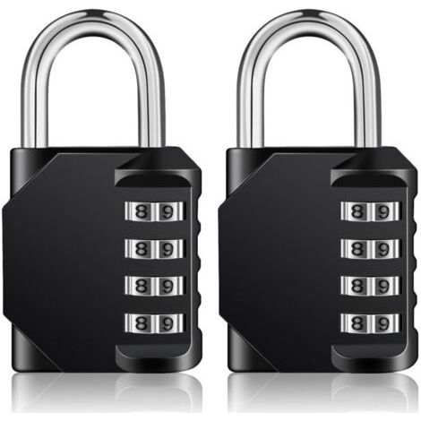 Cadenas Code 4 Chiffres, Cadenas Casier Pour Vestiaire Sport, Scolaire, College, Cadenas a Code Pour Casier, Abri de Jardin (2 Pièces, Noir) (1/4)