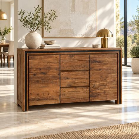 Buffet en bois recyclé de teck 2 portes 3 tiroirs VADOD (1/5)