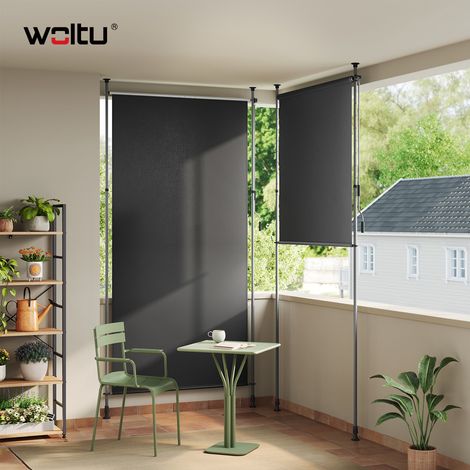 WOLTU Klemmmarkise Senkrechtmarkise mit Handkurbel ohne Bohren Montierbar Sichtschutz ausziehbare Seitenmarkise, Wind- & Sonnenschutz Wetterfest 150×310 cm Grau