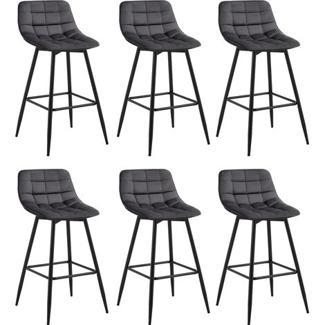 WOLTU Set di 6 sgabelli da bar con poggiapiedi, sgabello da bar/bistrot, seduta in velluto, gambe in metallo, grigio scuro