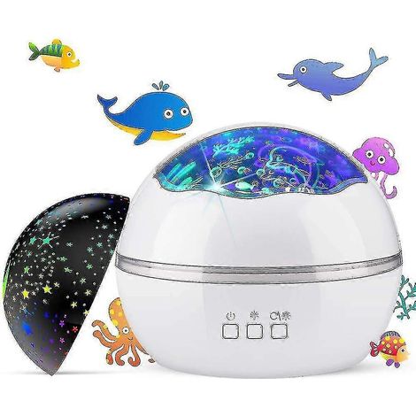 Filiyano – lampe d – Veilleuse projecteur d'étoiles pour enfants, veilleuse 2 en 1 originale lune, étoiles et animaux marins, lampe d'étoiles