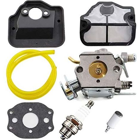 Carburatore per motoseghe Husqvarna 36, 41, 136, 137, 141 e 142. Sostituisce i codici 530071987, 530035482 e 530029811. Include candela, filtro dell'aria e kit. (1/5)