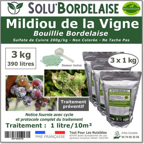 Bouillie Bordelaise Non Colorée spécial Mildiou de la vigne, SOLU'BORDELAISE - Sachet de 3 kg (1/5)
