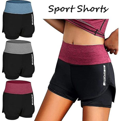 Damen-Sportshorts mit hohem Bund (2-in-1), schnelltrocknend, ideal für Yoga, Fitness und Fitnessstudio. Dehnbar, Größe XXL, grün.