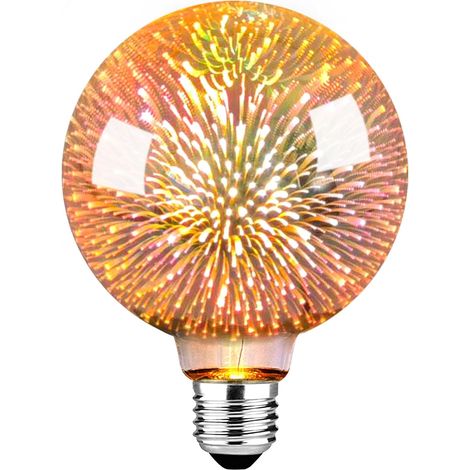 Vintage Ampoule E27, E27 LED Vintage Ampoule avec effet de feu d'artifice 3D g95 3W Vintage ampoule en verre boîtier Décorer le salon, le café et le bar (1/5)