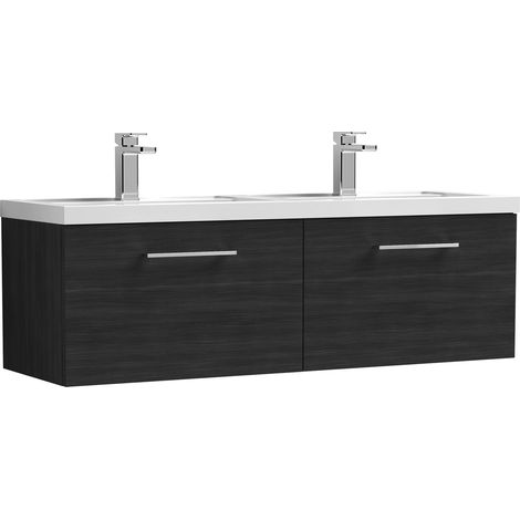 Balterley Bramshall 1200mm Wall Hung 2 Drawer Vanity Unit with Double Basin for Modern Bathroom Storage - Charcoal Black